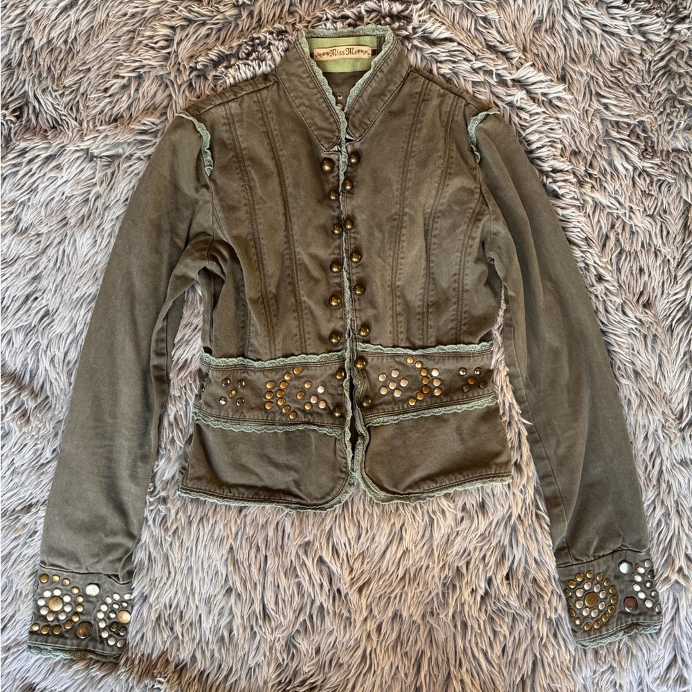 Miss Me Military Jacket w/ Metal Design Accents